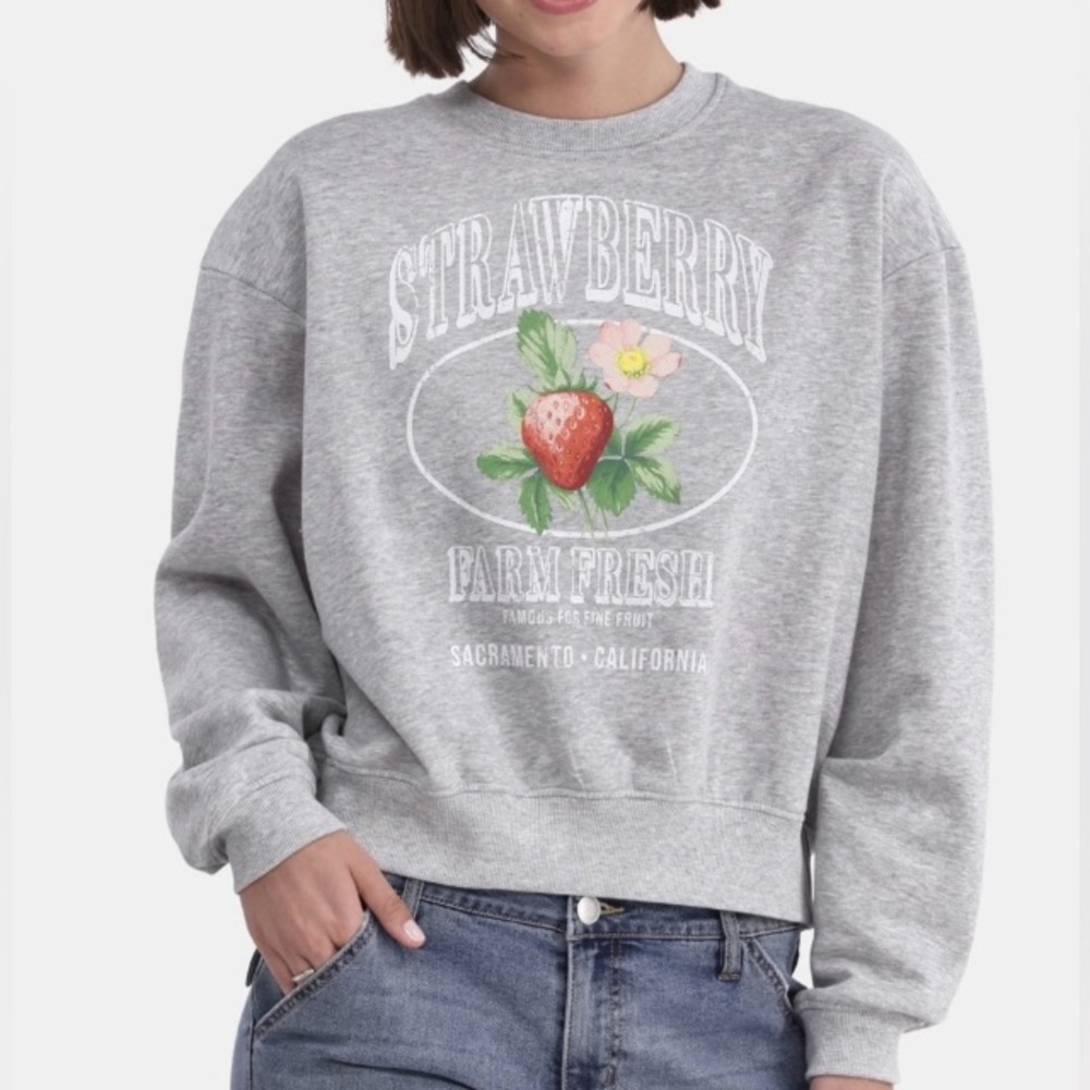 No Boundaries / Gray Strawberry Farm Fresh Sacramento CA Graphic Sweatshirt